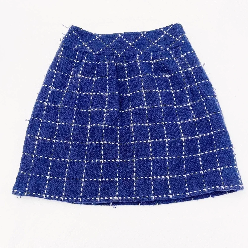Maeve Plaid Wool Pencil Skirt Blue White SZ4